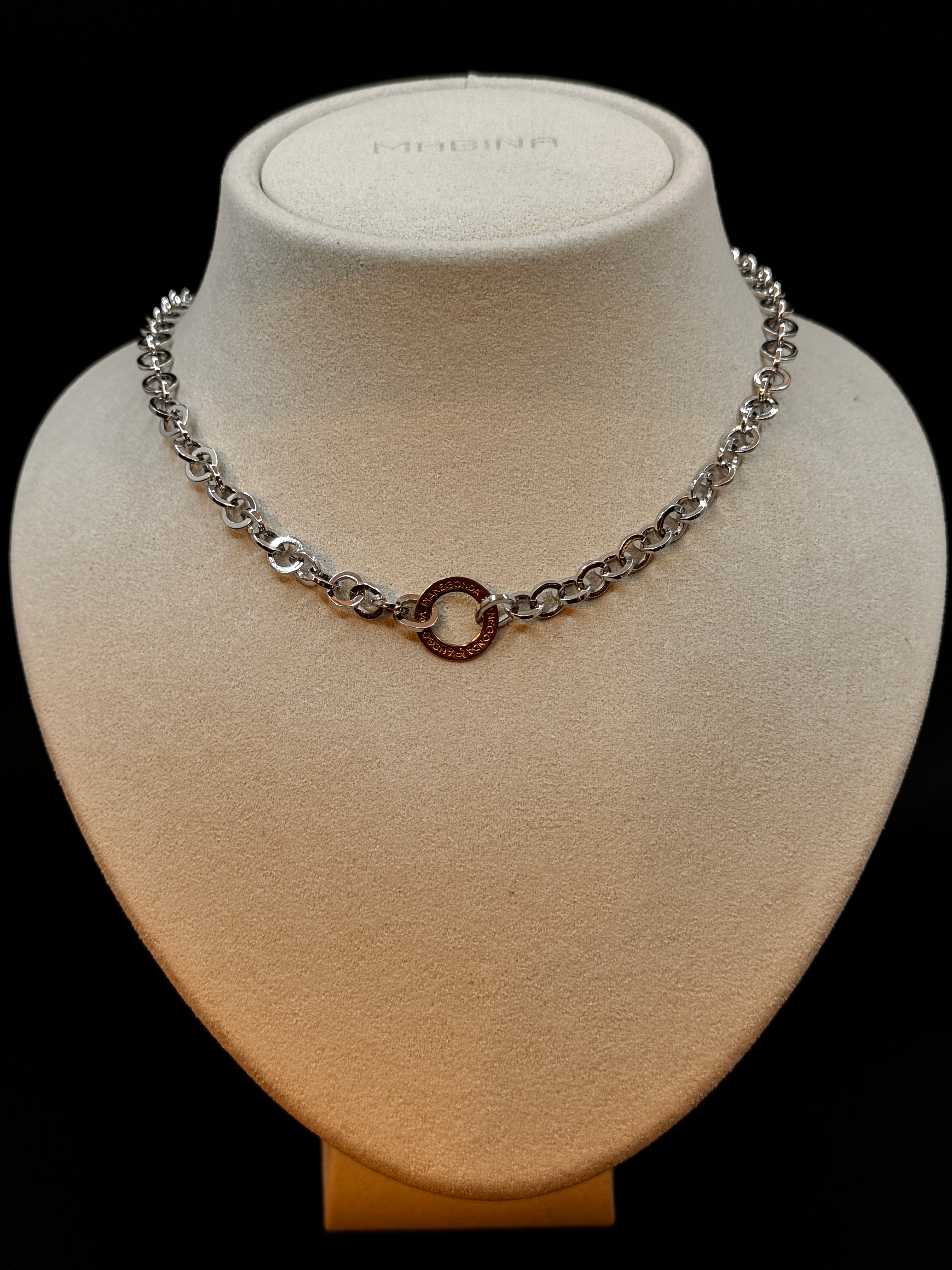 Pianegonda-Silberhalsband mit gelbvergoldetem runden Mittelsteg – CA051046