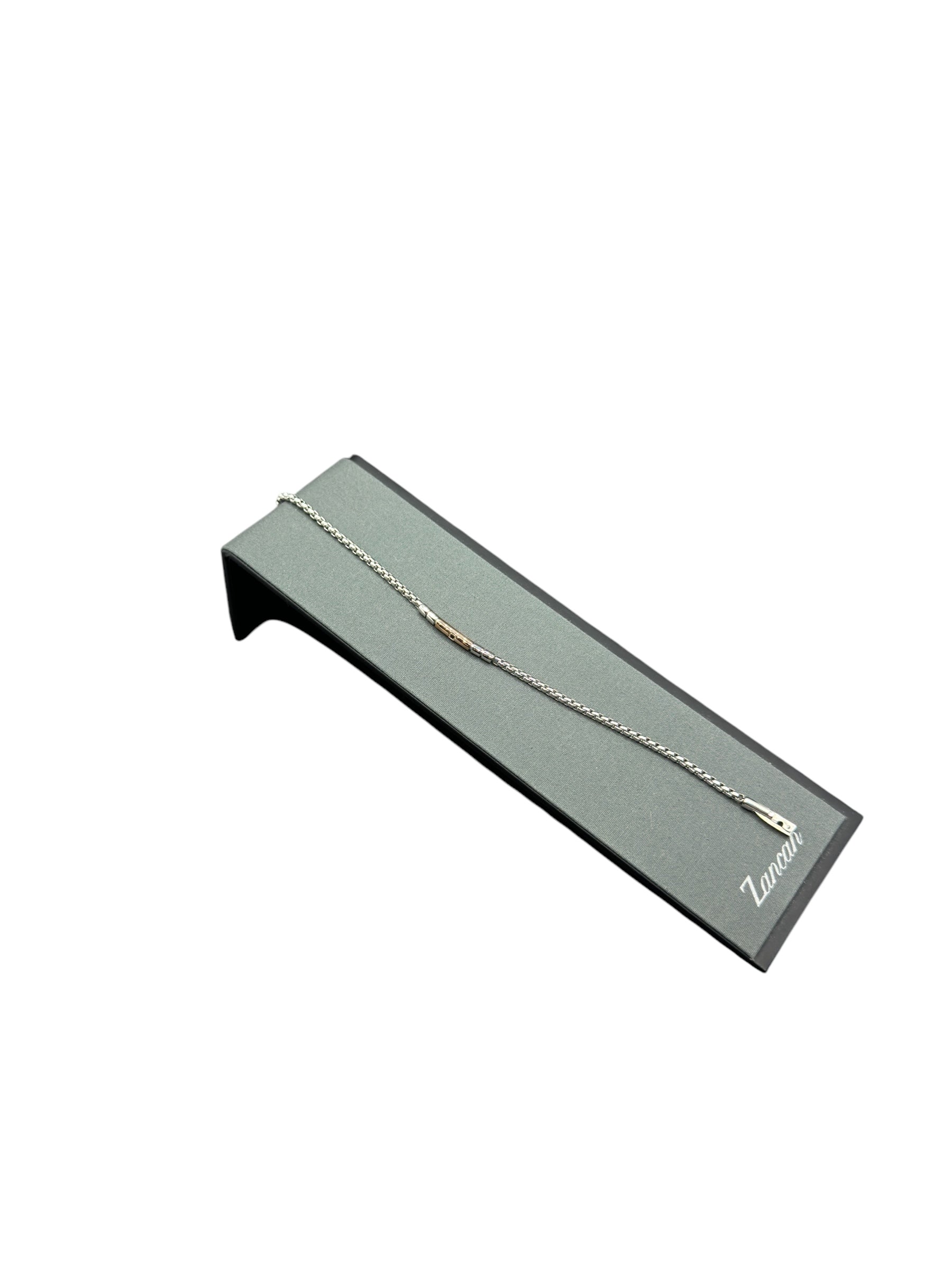 Bracciale da Uomo Zancan in Acciaio sottile, targa dorata e zircone nero centrale - UHB128