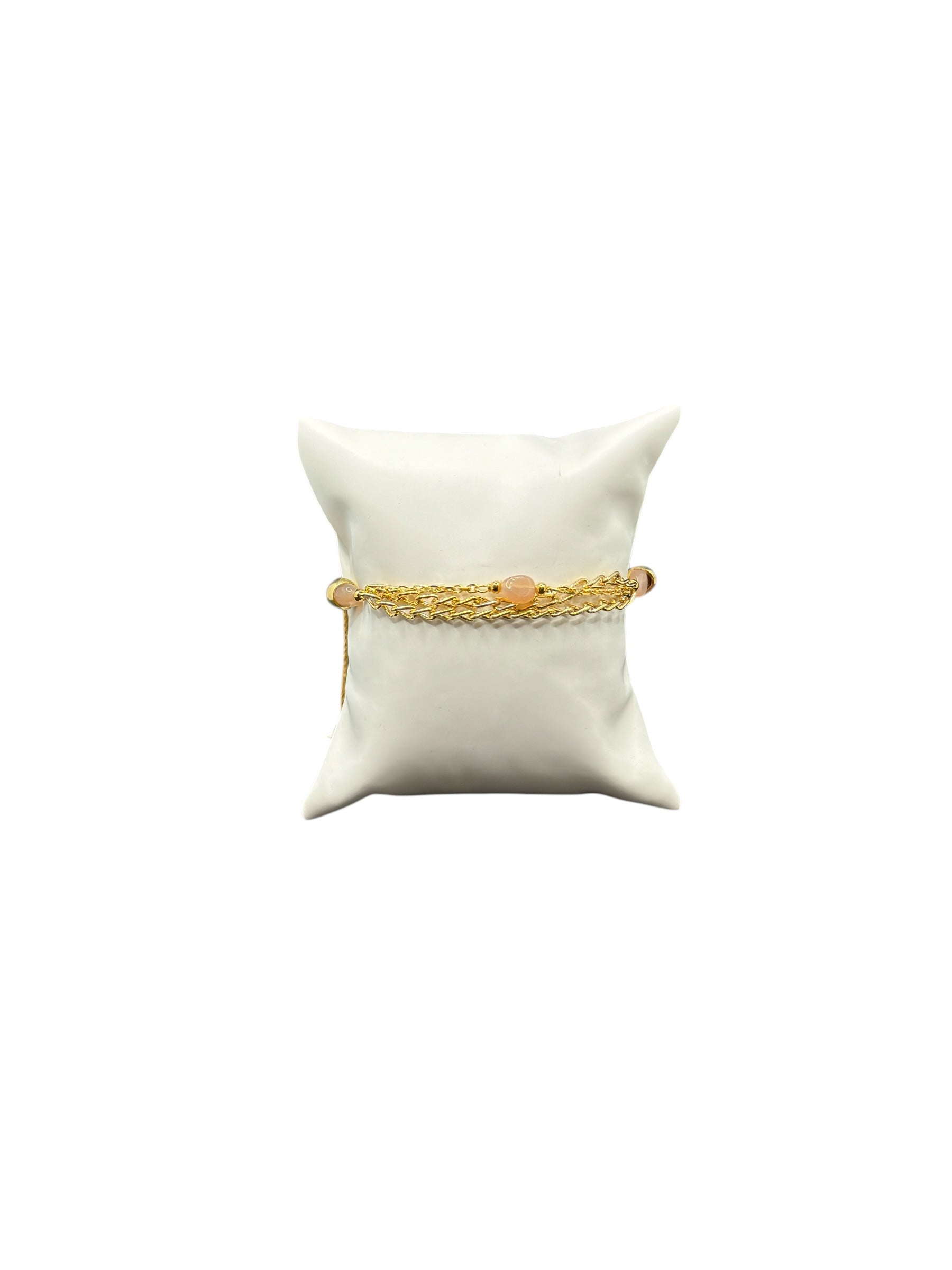 Zweireihiges Armband aus vergoldeter Bronze und rosa Steinen - LE FATE BR 004