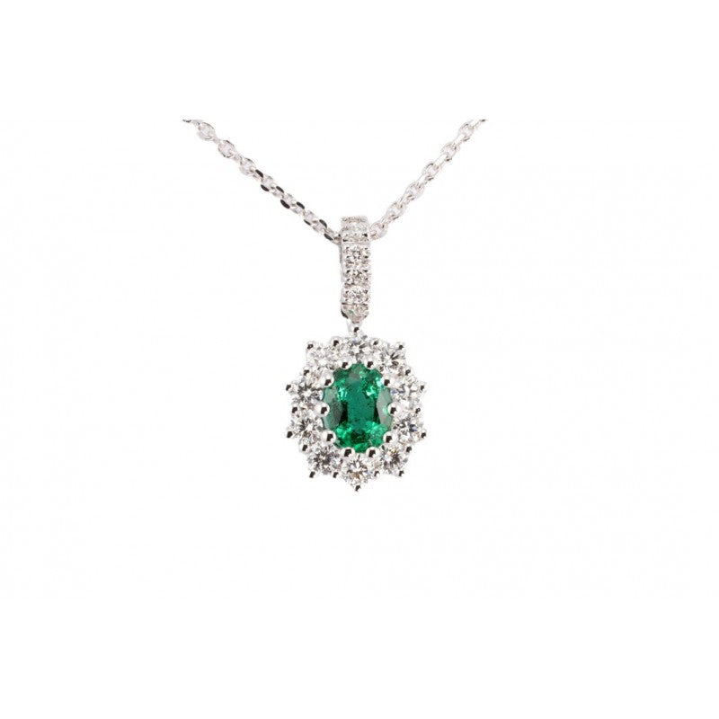 GIROCOLLO IN ORO BIANCO, DIAMANTI E SMERALDO, 0.35ct di smeraldo - GB37875S