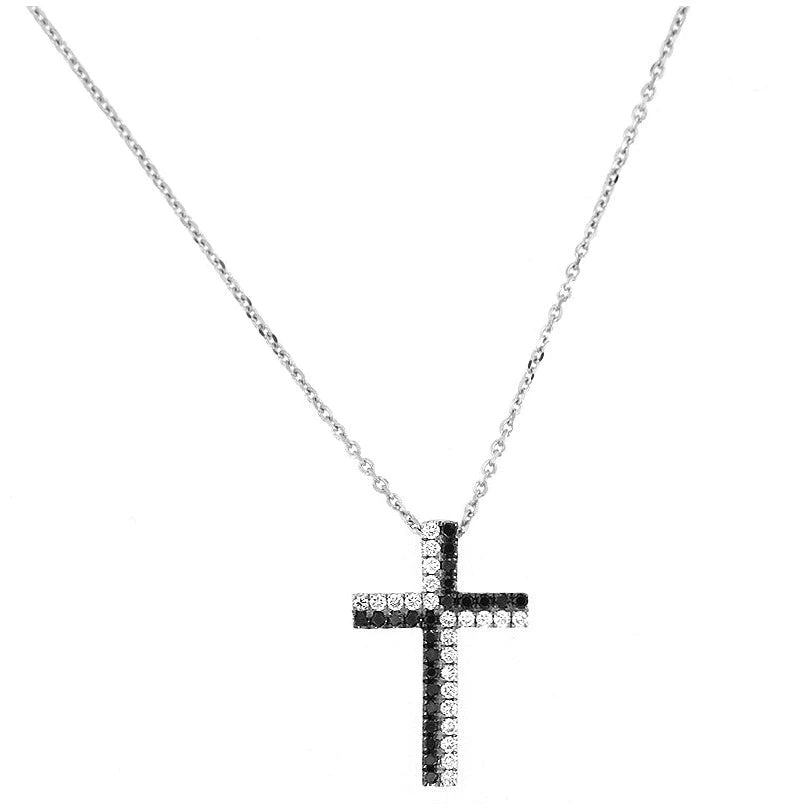 Kreuzkette aus Weißgold mit schwarzen und weißen Diamanten, 0,13 ct – GBX37660