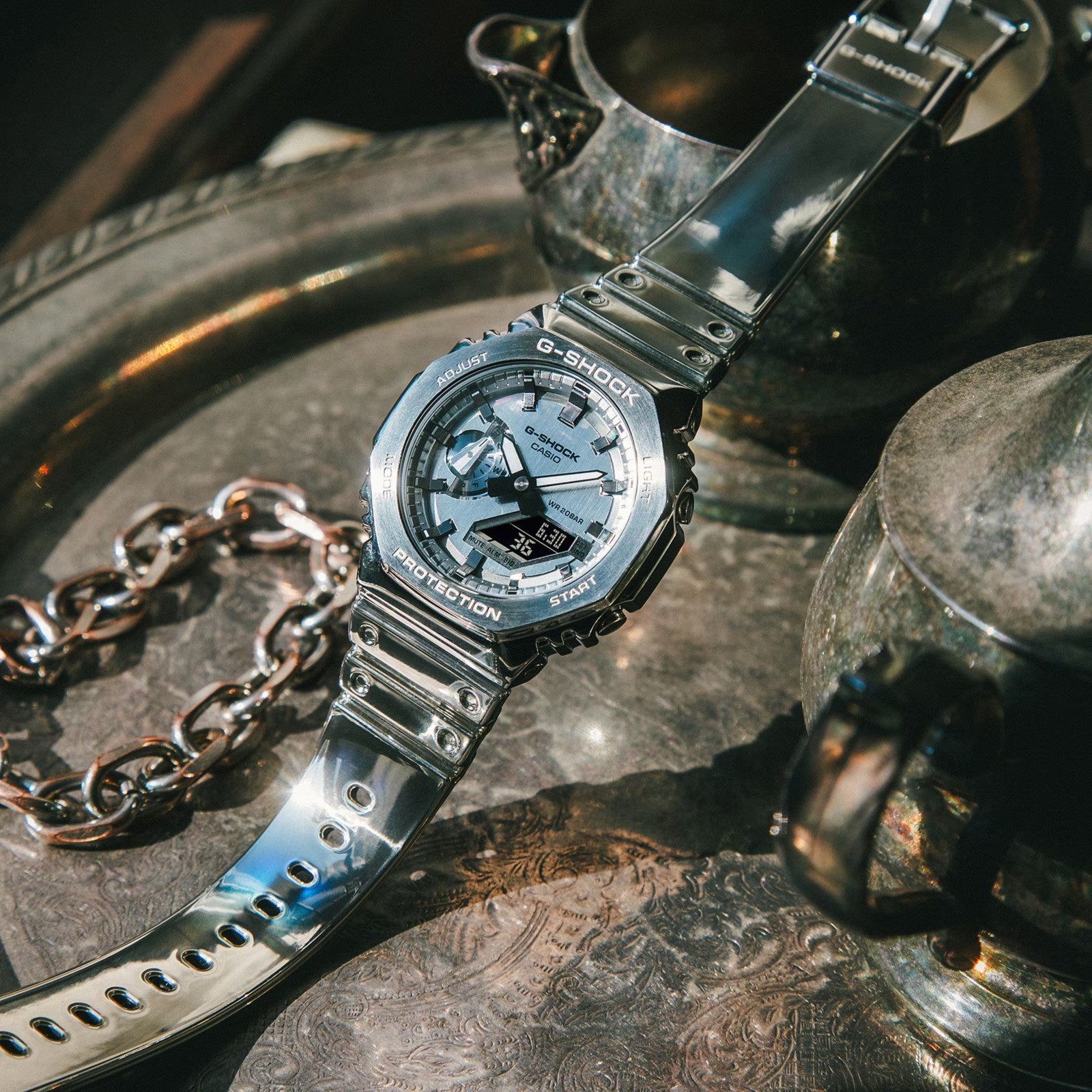 G-SHOCK FINE METALLIC SERIES, COLLEZIONE G-STEEL, TOTAL SILVER, 44MM - GM-2100YM-8AER