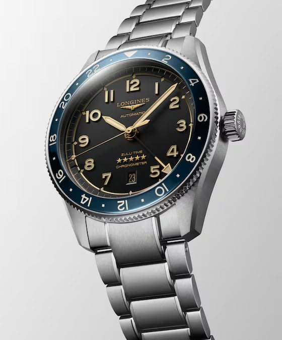 LONGINES SPIRIT ZULU TIME, ghiera blu e quadrante antracite, 42mm - L38124606