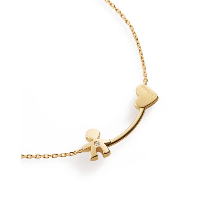 LES PETITS - GELBGOLD- UND DIAMANTEN-HALSKETTE MIT KIND UND HERZ - LBB730
