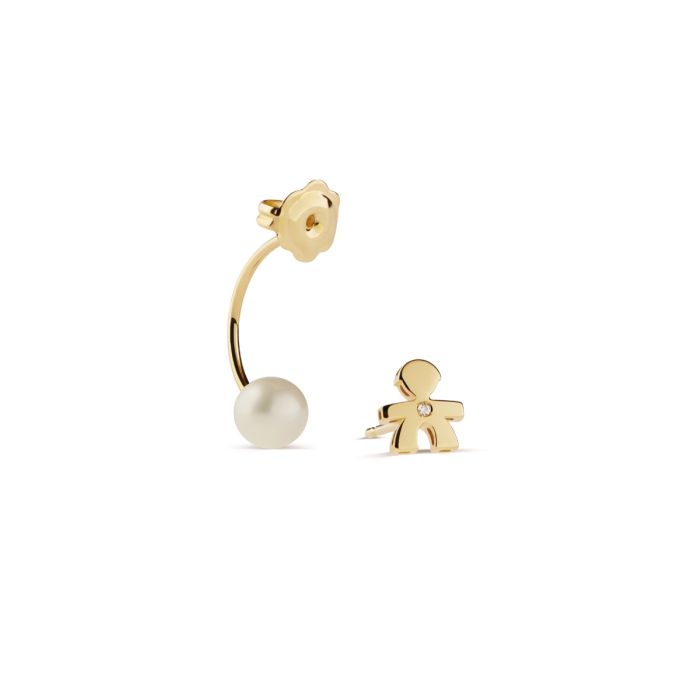 LE PERLE - EINZELNER MÄDCHENOHRRING AUS GELBGOLD MIT DIAMANTEN UND PERLEN - LBB812