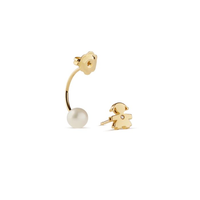 LE PERLE - EINZELNER MÄDCHENOHRRING AUS GELBGOLD MIT DIAMANTEN UND PERLEN - LBB813