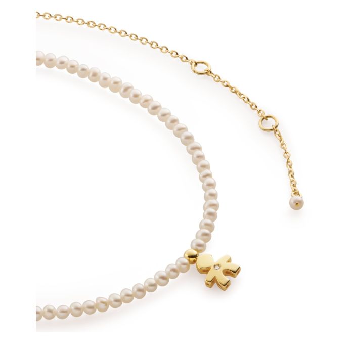 THE PEARLS - KINDERHALSKETTE AUS GELBGOLD MIT PERLEN UND DIAMANTEN - LBB820