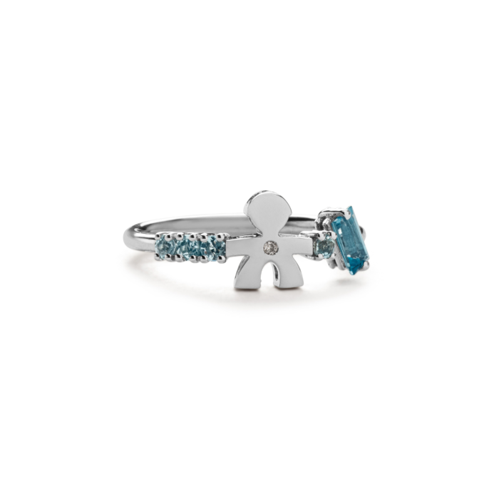 LES BONBONS RING WITH CHILD SHAPE, IN WHITE GOLD WITH TOPAZ, AQUAMARINES AND DIAMOND - LBB850