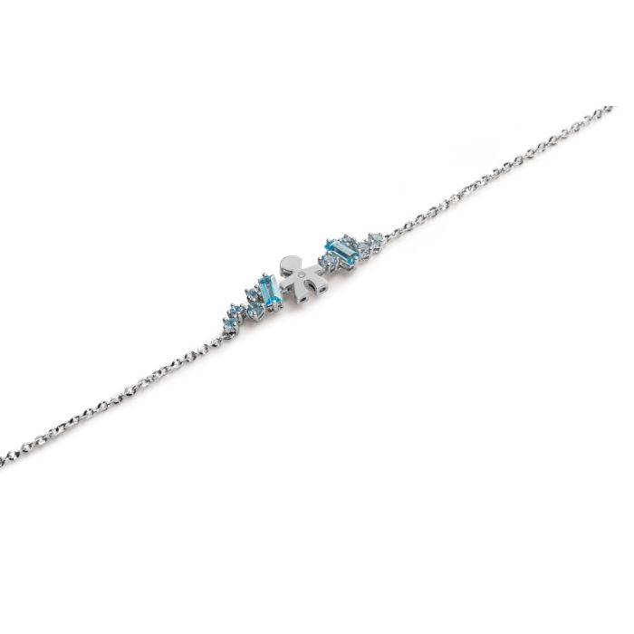 BRACCIALE LES BONBONS CON SAGOMA BIMBO, IN ORO BIANCO CON TOPAZI, ACQUAMARINE E DIAMANTE - LBB856