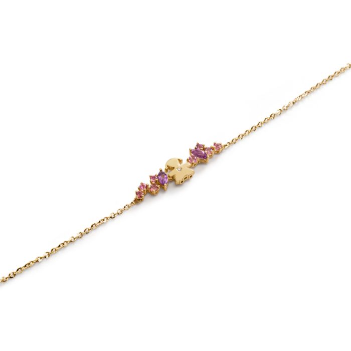 BRACCIALE LES BONBONS CON SAGOMA BIMBA, IN ORO GIALLO CON AMETISTE, TORMALINE E DIAMANTE - LBB857