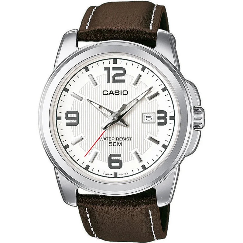 Orologio CASIO TIMELESS COLLECTION, cinturino pelle marrone e quadrante silver, 45mm - MTP-1314PL-7AVEF
