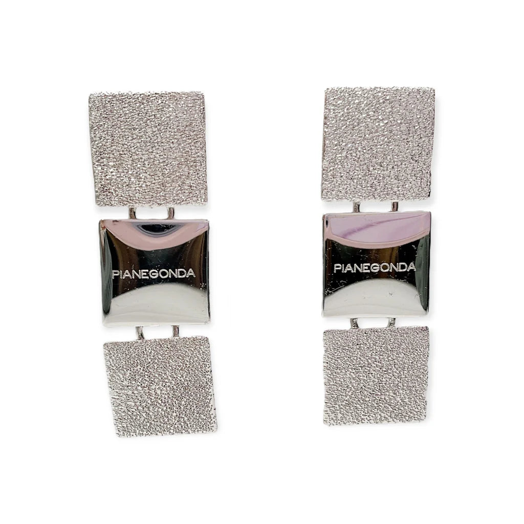 Pianegonda Starre Silberohrringe mit 3 Quadraten - OA010144
