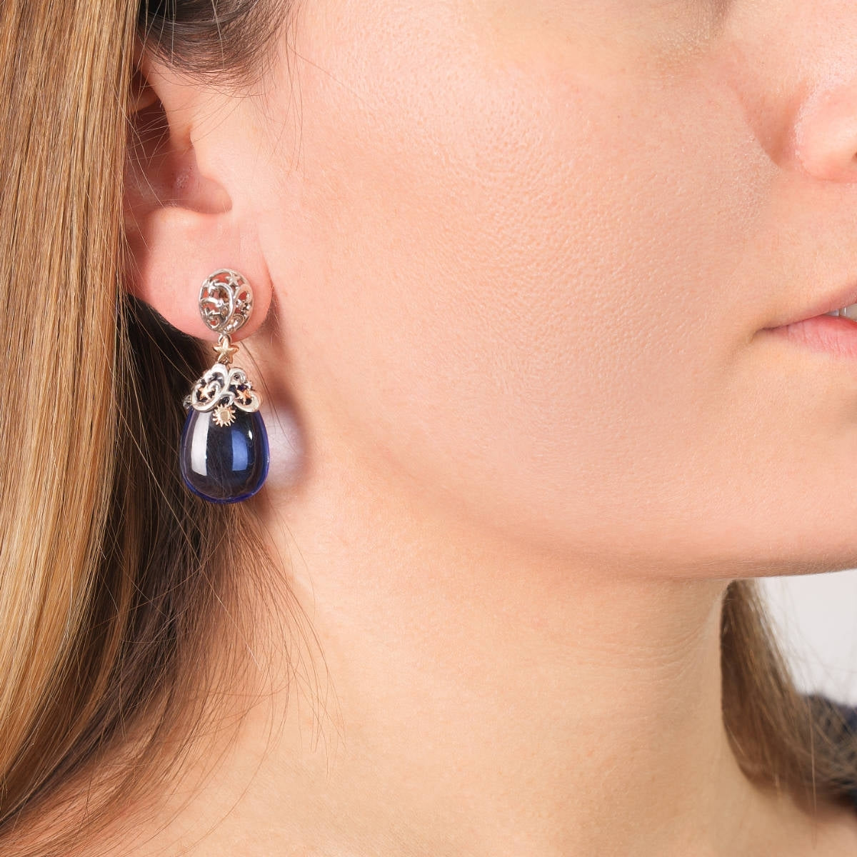 Stardust Ohrringe mit blauem Stein - OR1515-azz