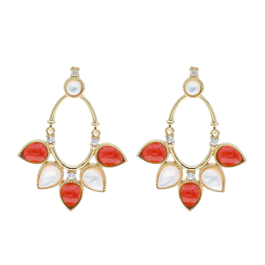 Koliè 925 - Orecchini in argento dorato con corallo e madreperla - OR ADAL 01C