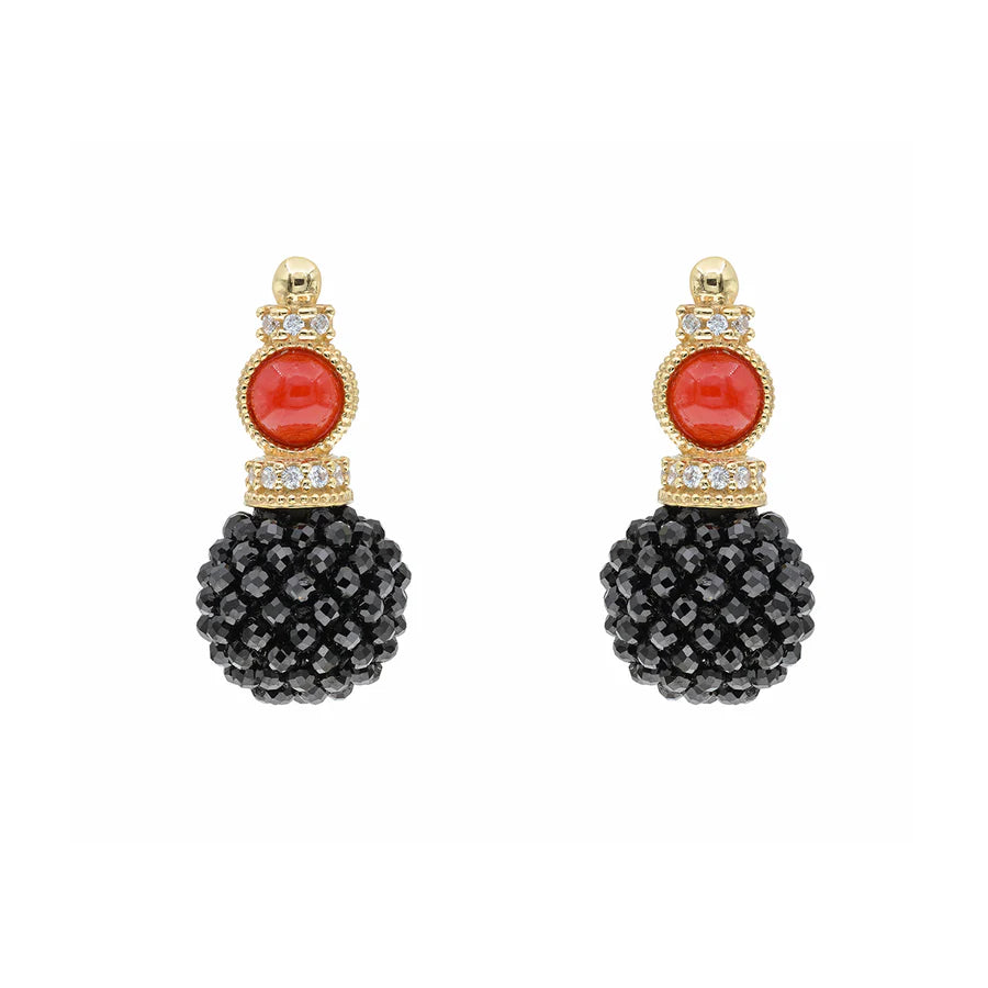 Koliè 925 - Orecchini in argento dorato con corallo e spinello nero - OR ADAL 05N