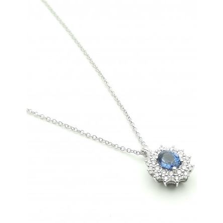 Recarlo-Halskette aus Weißgold mit zentralem Saphir und Diamantring, 0,42 ct Saphir – P77CC001/ZA