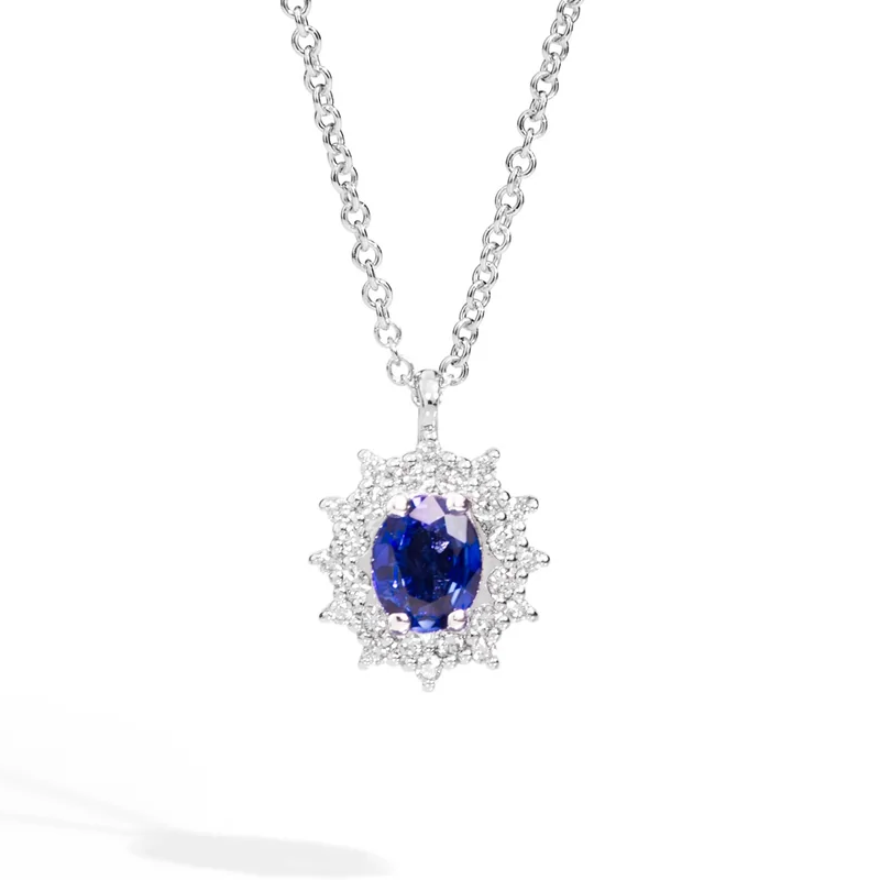 Recarlo-Halskette aus Weißgold mit zentralem Saphir und Diamantring, 0,42 ct Saphir – P77CC001/ZA