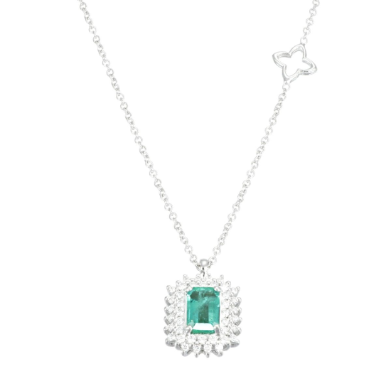 Girocollo oro bianco con smeraldo e giro di diamanti, 0.49ct di smeraldi - P77CC002/SM
