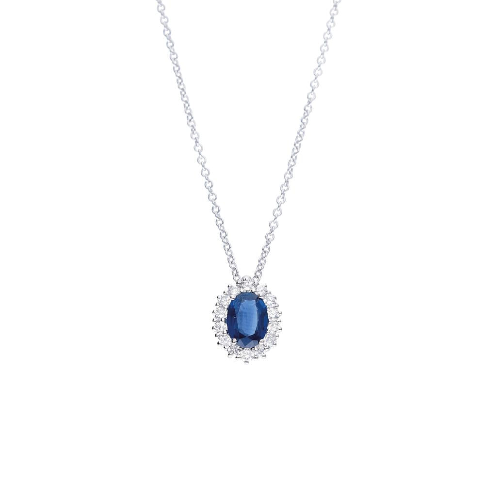 Halskette aus Weißgold, blauem Saphir und Diamant, 1,00 ct Saphire – P79CC216/ZB025