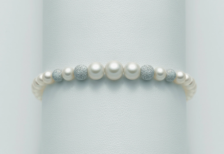 Bracciale Miluna di perle Oriente a scalare con sfere in oro bianco 18KT diamantate - PBR1771V