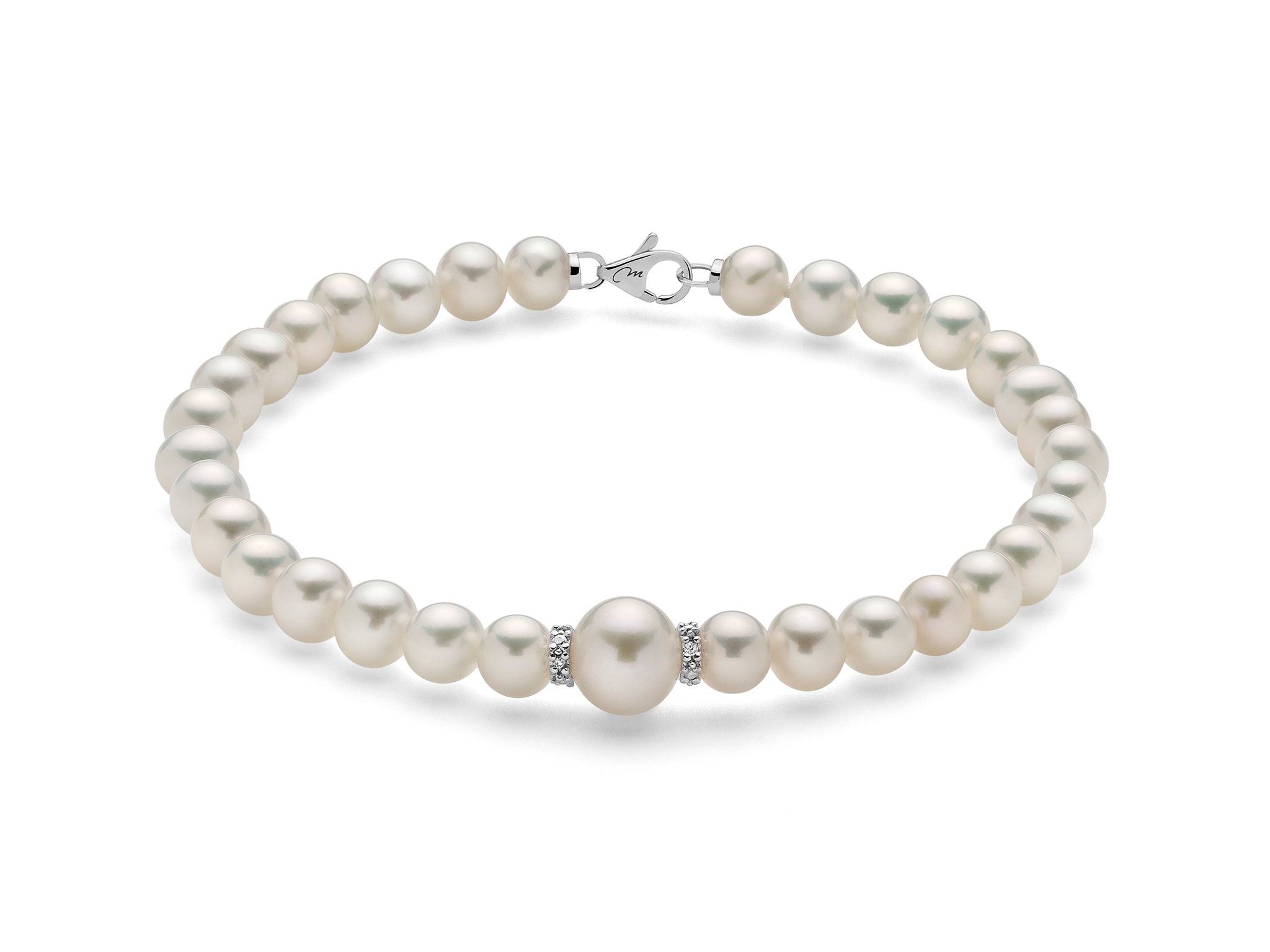 Miluna pearl bracelet with diamond discs and white gold - PBR3073V