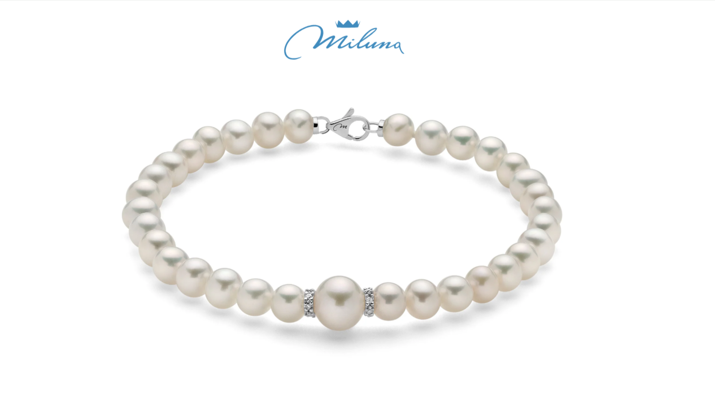 Miluna pearl bracelet with diamond discs and white gold - PBR3073V