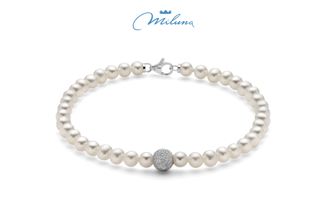 Bracciale Miluna con perle Oriente e sfera diamantata, chiusura in oro bianco 18kt - PBR893V