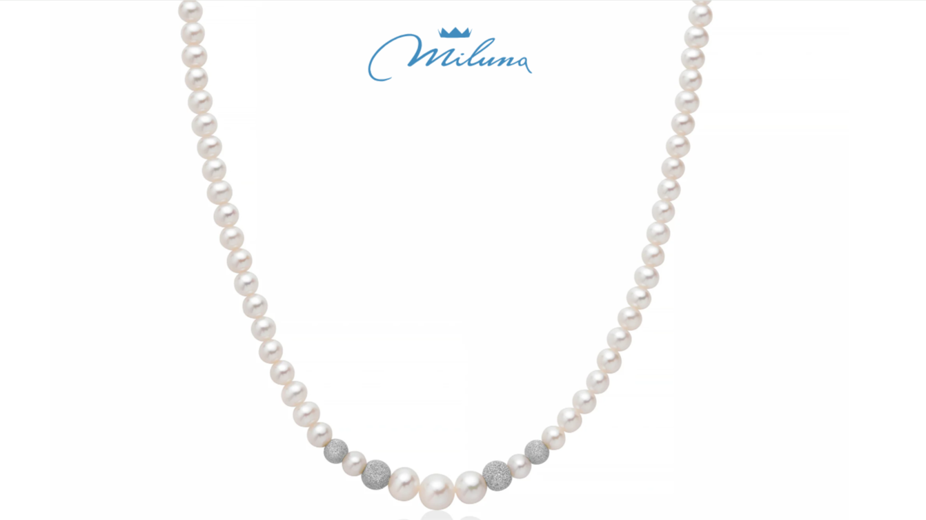 Collana Miluna di perle Oriente a scalare con sfere in oro bianco diamantate - PCL4377V