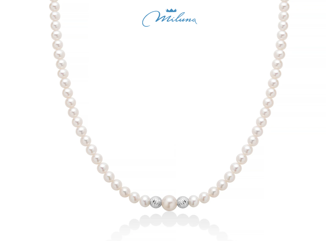 Miluna Oriente Perlenkette mit 9 Karat Weißgoldkugeln – PCL6456BX