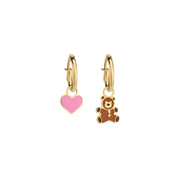 Le Bebè Orecchini a cerchietto Toys in oro giallo 9KT con cuore e orsetto - PMG057/C