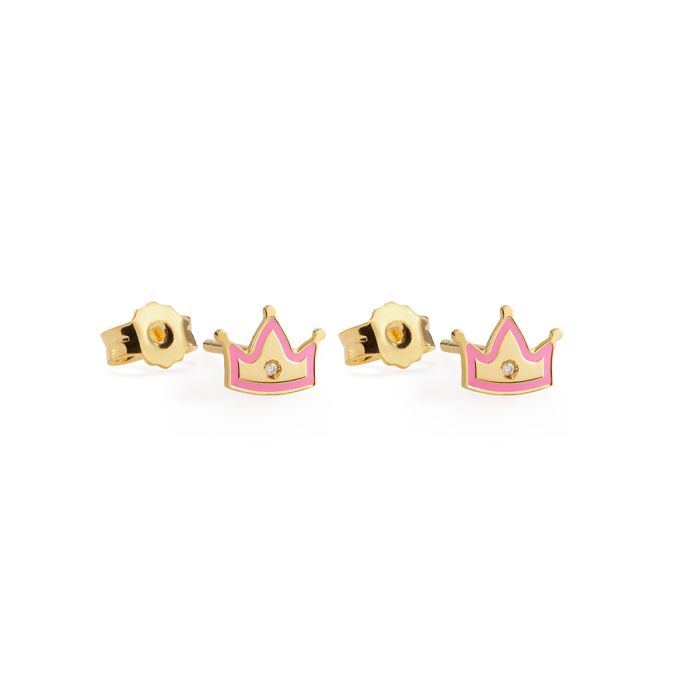 LE BEBè PRIMEGIOIE Lucciole Ohrringe aus 9 kt Gelbgold mit Krone und Diamant – PMG200
