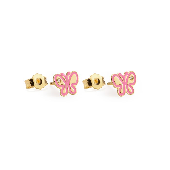 LE BEBè PRIMEGIOIE Lucciole-Ohrringe aus 9 kt Gelbgold mit Schmetterling und Diamant – PMG202