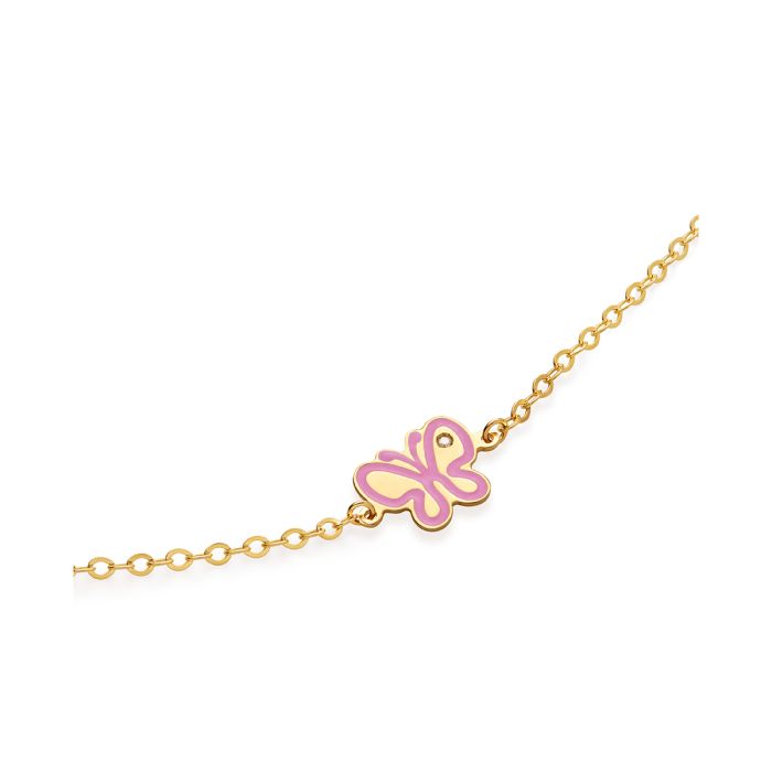 Le Bebè Primegioie Lucciole Armband aus 9-karätigem Gelbgold mit Schmetterling und Diamant – PMG203
