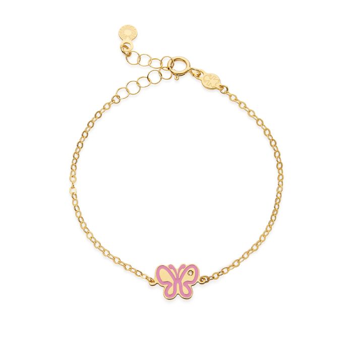 Le Bebè Primegioie Lucciole Armband aus 9-karätigem Gelbgold mit Schmetterling und Diamant – PMG203