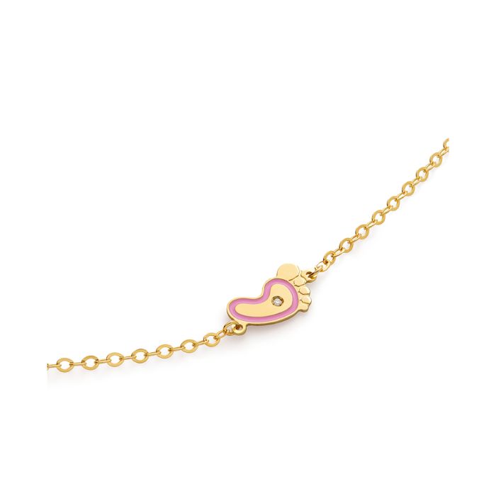 Le Bebè Primegioie Lucciole Armband aus 9 Karat Gelbgold mit rosa Fuß und Diamant – PMG205