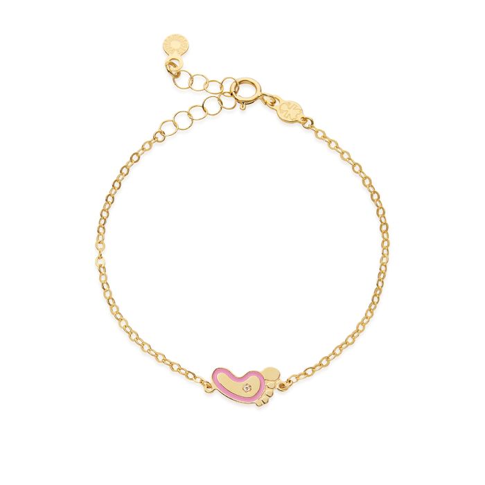 Le Bebè Primegioie Lucciole Armband aus 9 Karat Gelbgold mit rosa Fuß und Diamant – PMG205