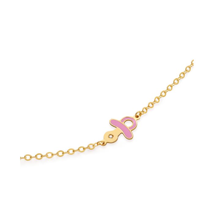 Le Bebè Primegioie Lucciole-Armband aus 9 Karat Gelbgold mit rosa Schnuller und Diamant – PMG207