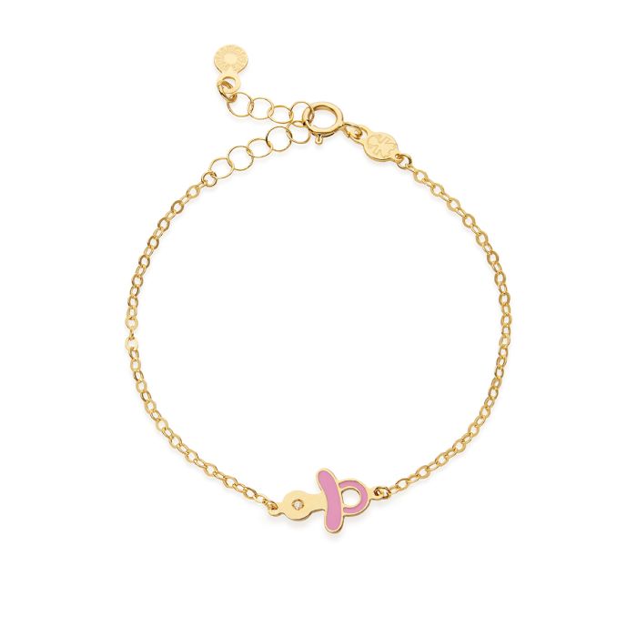 Le Bebè Primegioie Lucciole-Armband aus 9 Karat Gelbgold mit rosa Schnuller und Diamant – PMG207