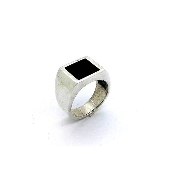Anello Spadarella in argento, uomo, con pietra quadrata, pasta di onice nero - PSAN108P