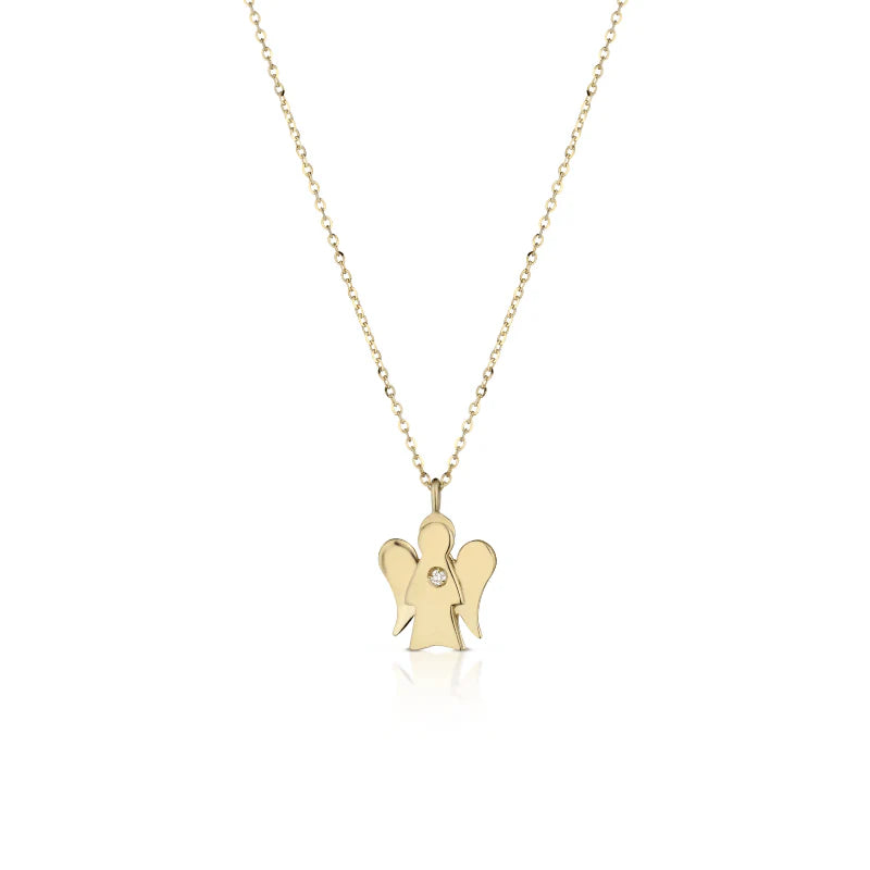 Halskette mit Engelsanhänger aus Gold und Diamanten – PZ658