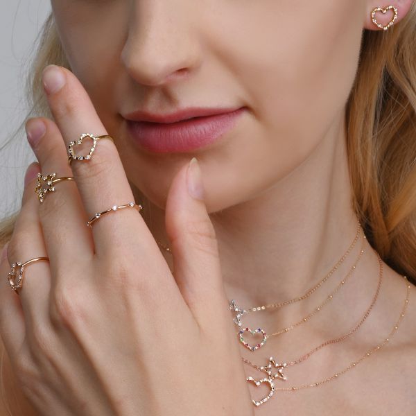 MAMAN ET SOPHIE 18 Karat Roségold, kleiner Herz-Einzelohrring mit Diamanten – ORMCR41RB