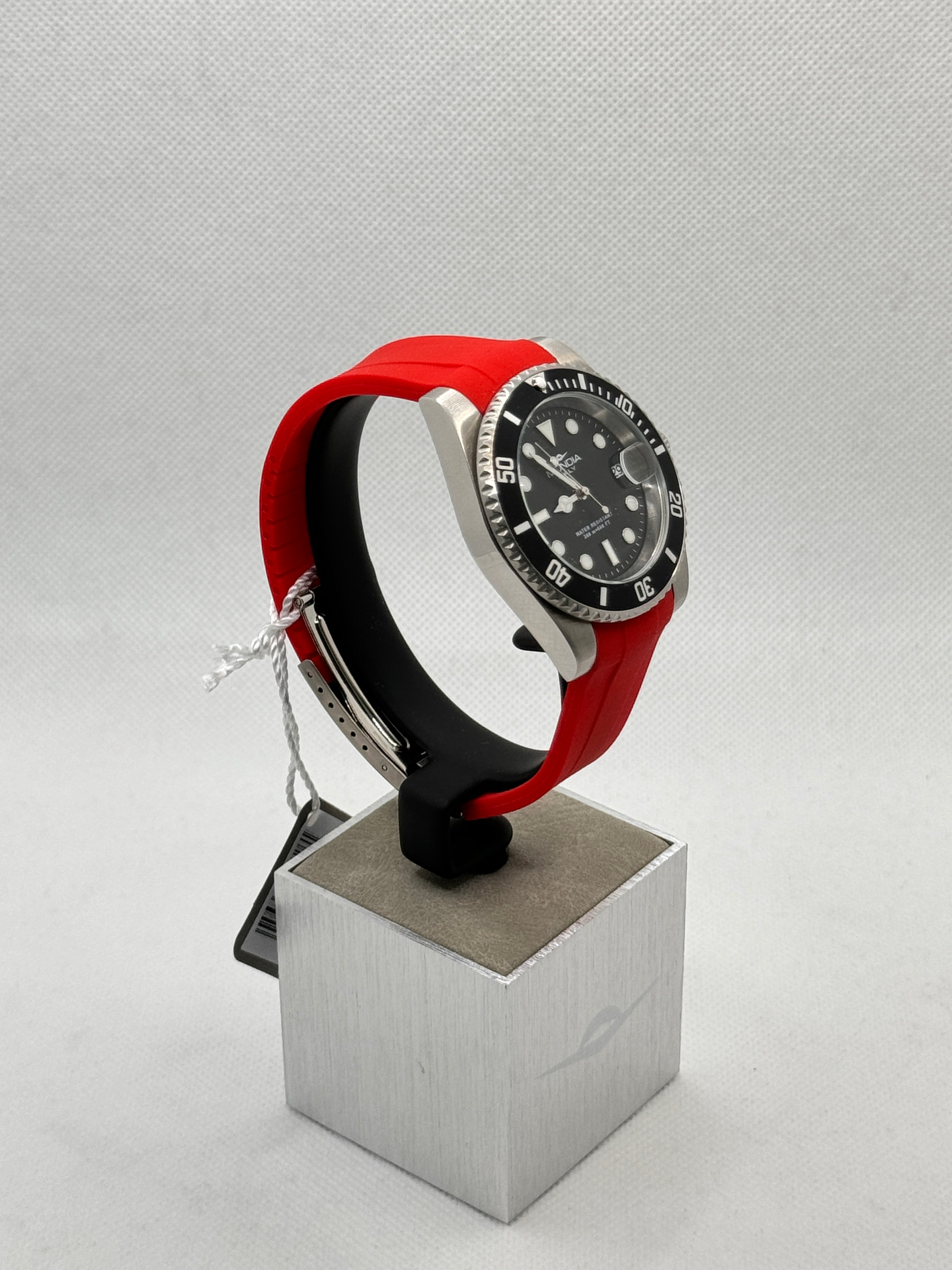 Herren-Automatikuhr mit rotem Kautschukarmband, 40 mm – MI-825-SSBK-BK-OY Rot