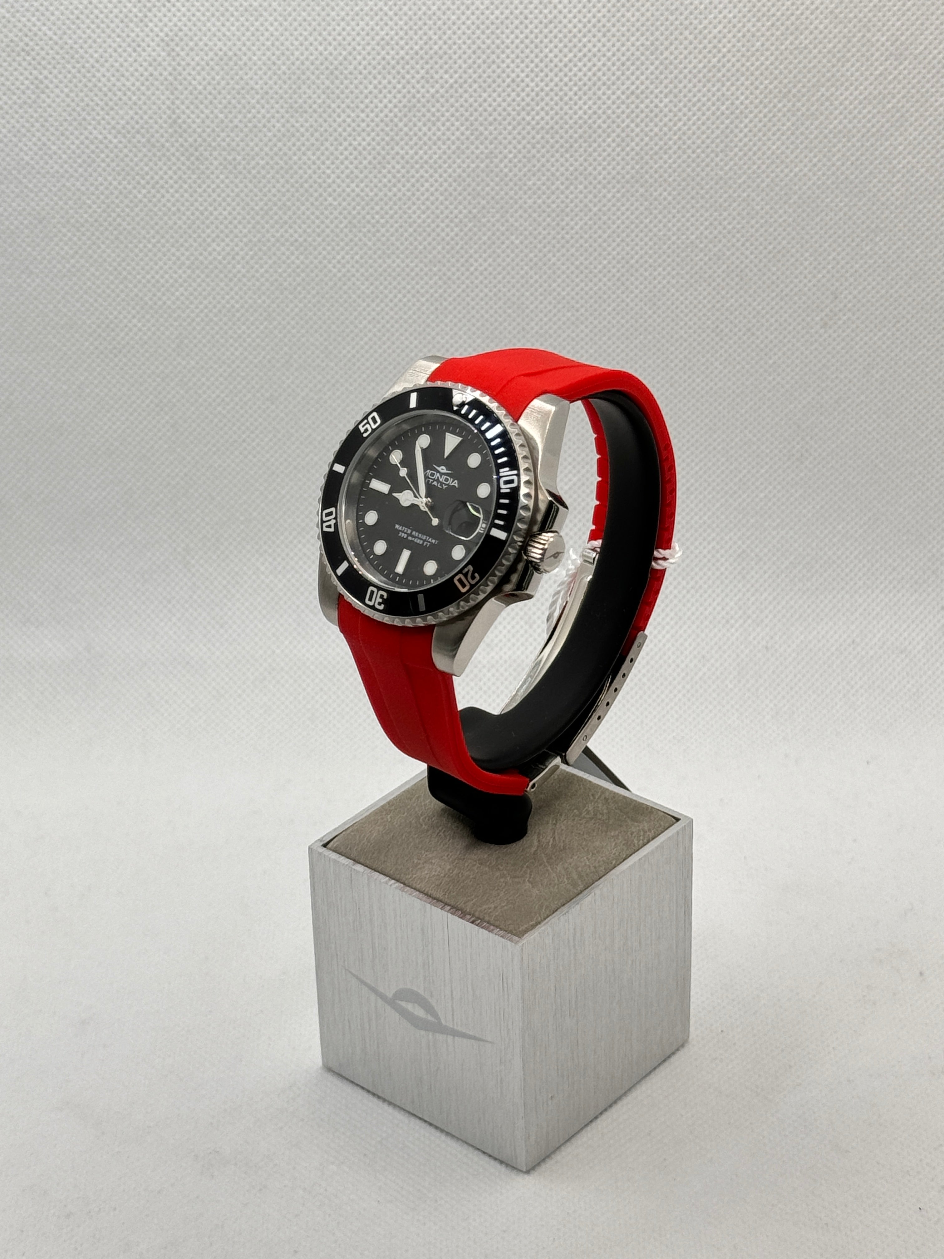 Herren-Automatikuhr mit rotem Kautschukarmband, 40 mm – MI-825-SSBK-BK-OY Rot