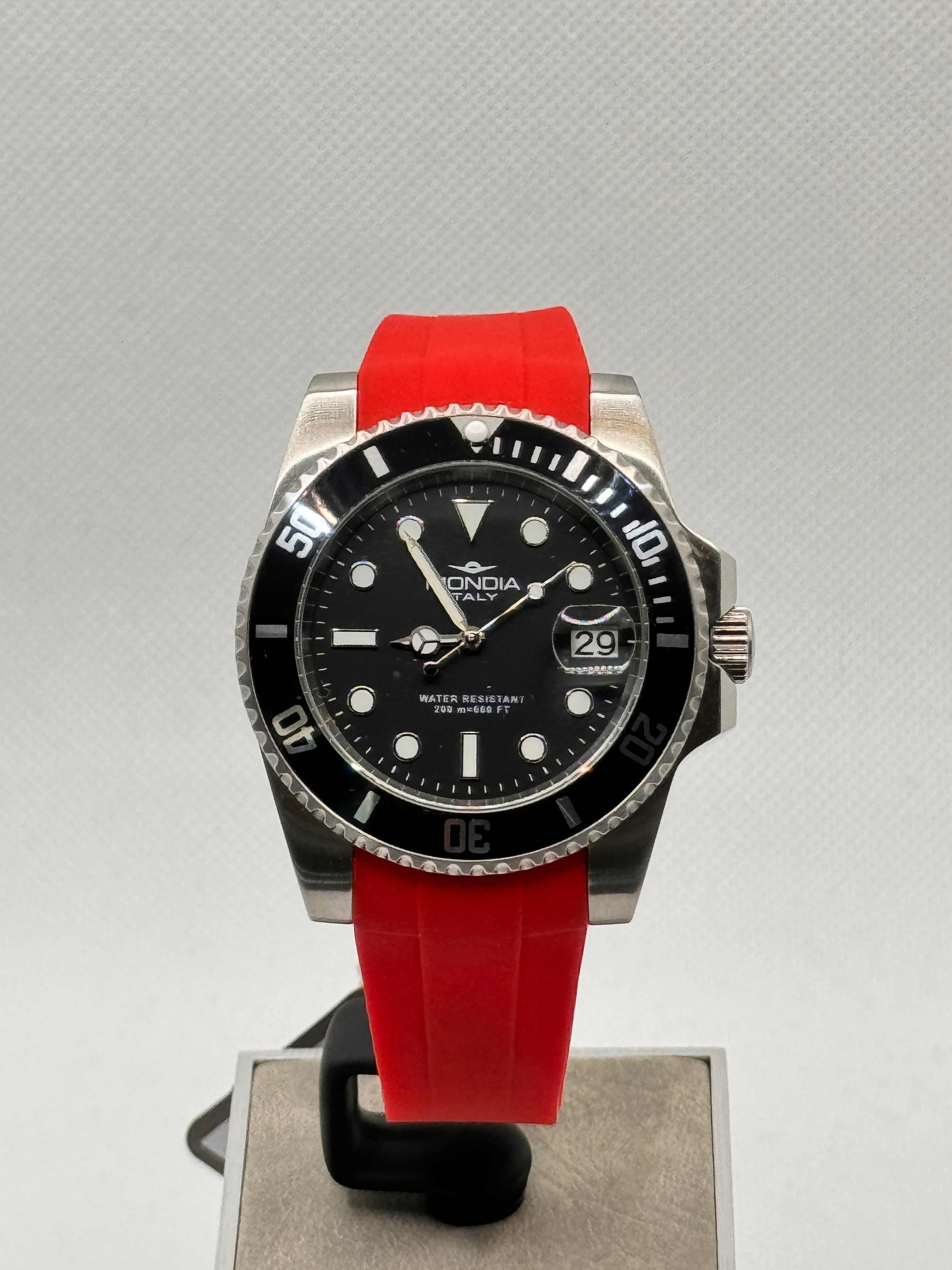 Herren-Automatikuhr mit rotem Kautschukarmband, 40 mm – MI-825-SSBK-BK-OY Rot