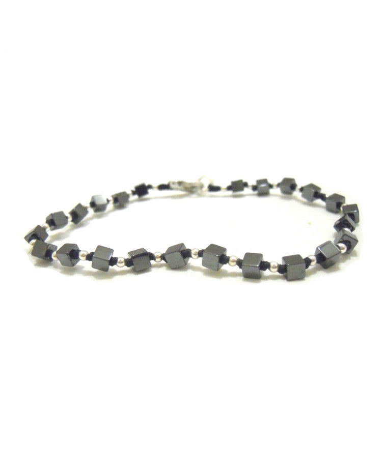 Spadarella Bracelet in Silver with Hematite Cubes, 20cm - SPBR246