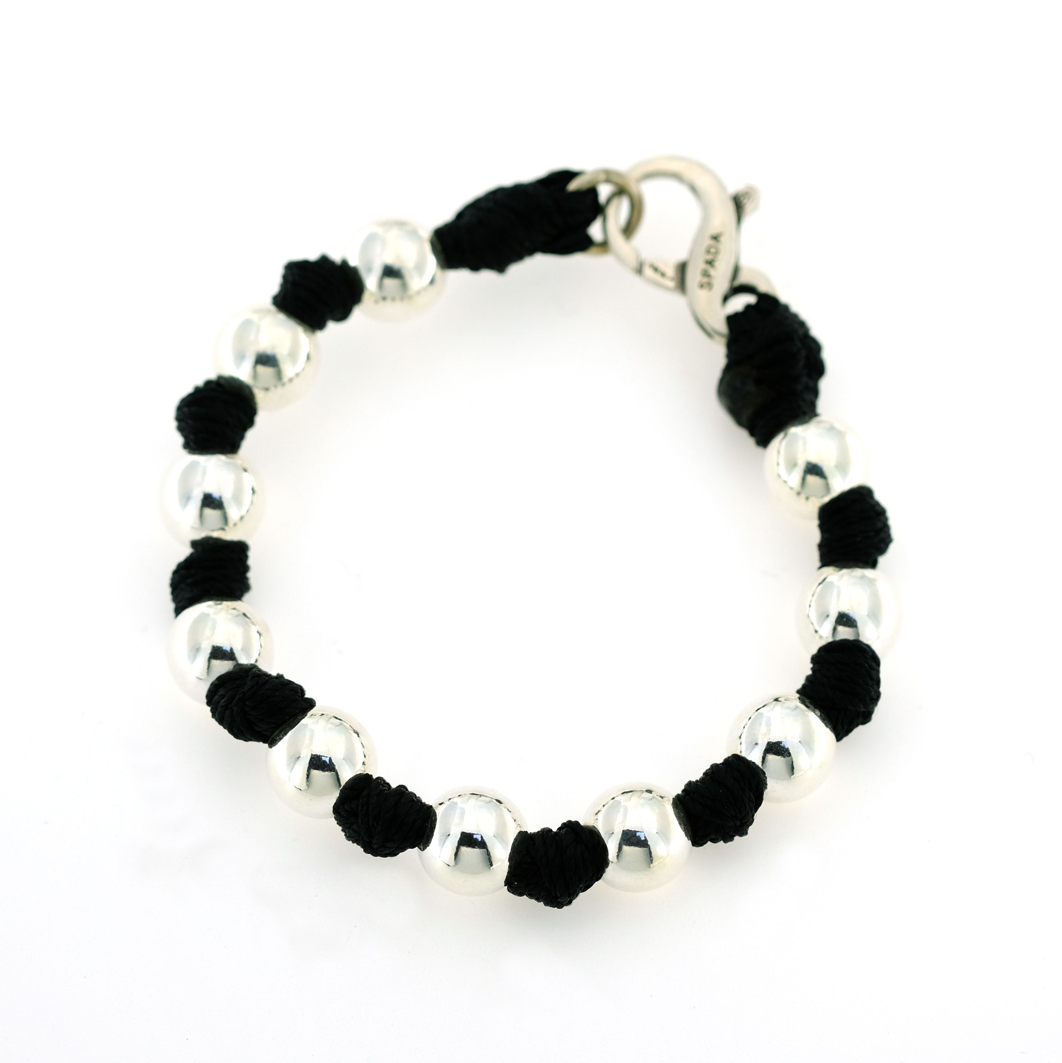 SILVER BRACELET LARGE BALLS AND KNOTS - Black cord color - SPBR538
