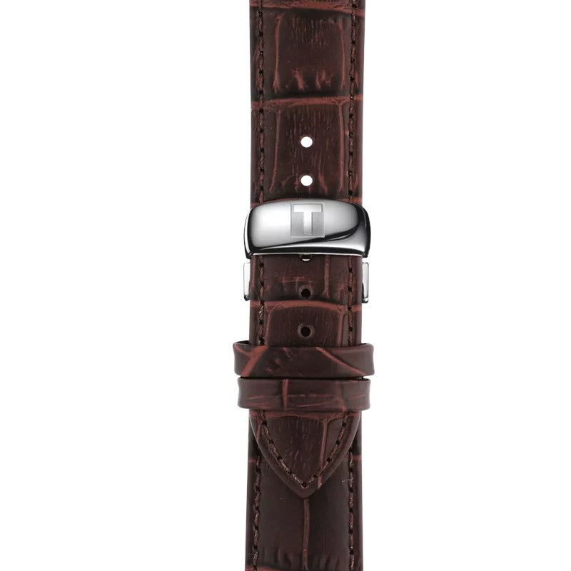 OROLOGIO TISSOT T-TRADITION, QUARZO, CINTURINO DI PELLE MARRONE E QUADRANTE BIANCO, 42mm - T0636101603800