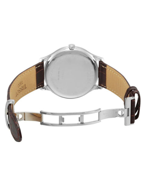 OROLOGIO TISSOT T-TRADITION, QUARZO, CINTURINO DI PELLE MARRONE E QUADRANTE BIANCO, 42mm - T0636101603800