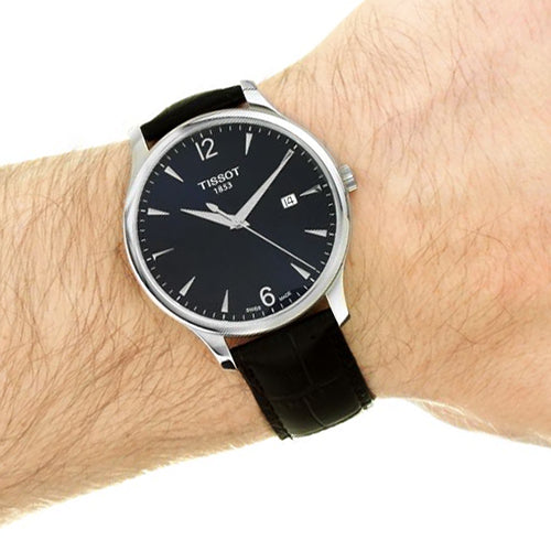 OROLOGIO TISSOT TRADITION, Cinturino di pelle e quadrante blu, 42mm - T0636101604700