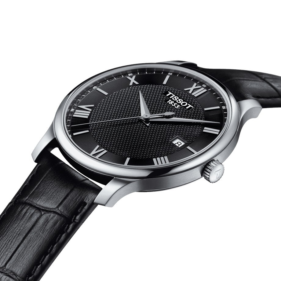 Orologio Tissot TRADITION, Cinturino di pelle e quadrante nero, 42mm - T0636101605800